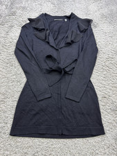 Tahari Dress Women XS Black Wool Blend Ruffle Belted V Neck Whimsigoth Sweater