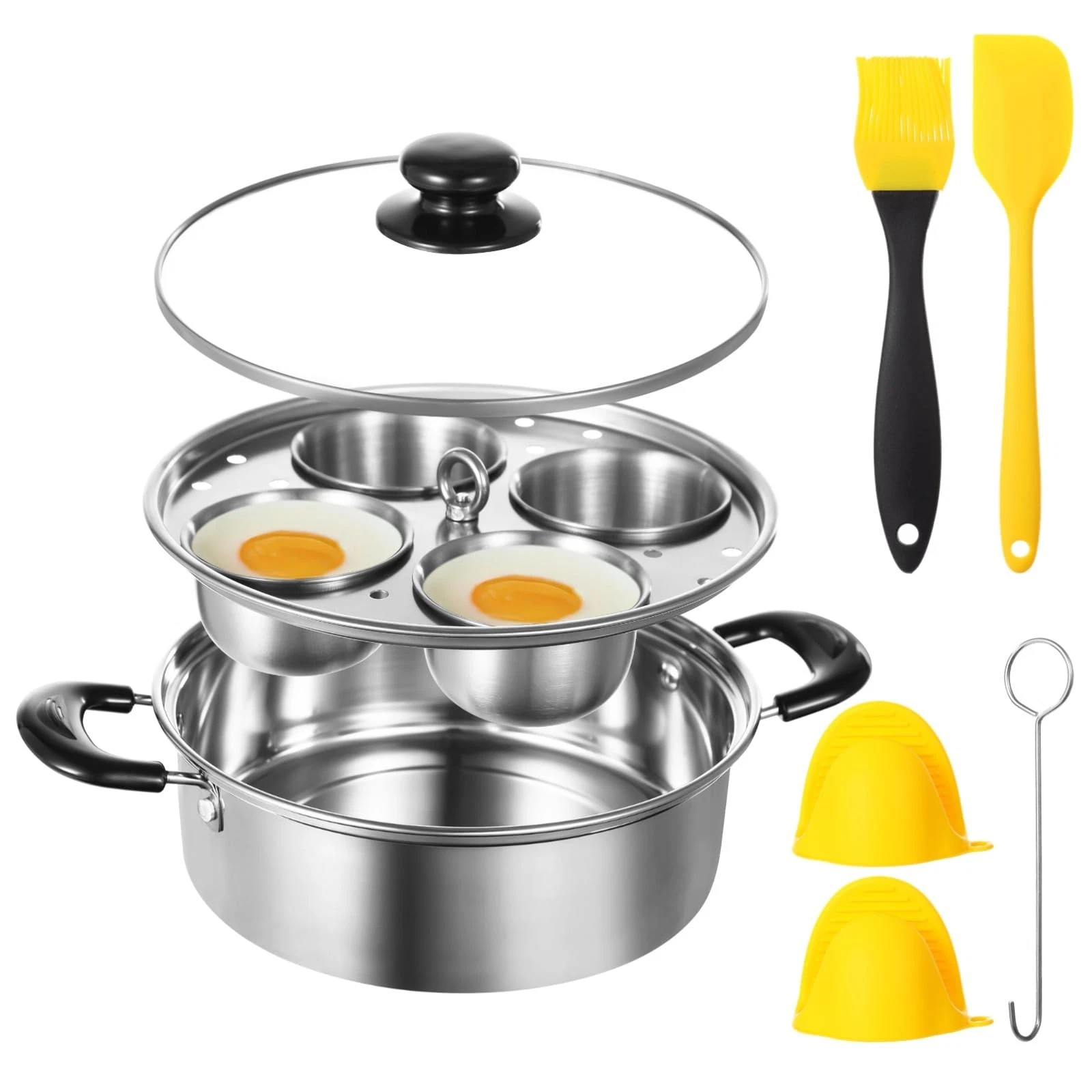 Egg Poacher Pan Nonstick 4 Eggs, Poached Egg Cooker, Poached Egg Pan, Stainle...