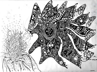 Original Surreal Art -Dark Academia Drawing - Zentangle - Dark Surrealism Deco