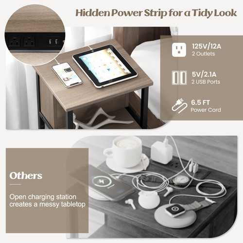 2 PCS Nightstand 3-Tier End Table w/ Charging Station USB Ports & Power Outlets - Picture 8 of 8