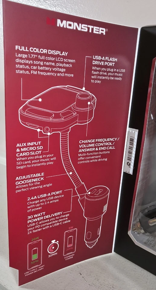 Monster Bluetooth FM Transmitter Hands Free Car Kit - Image 3 of 4