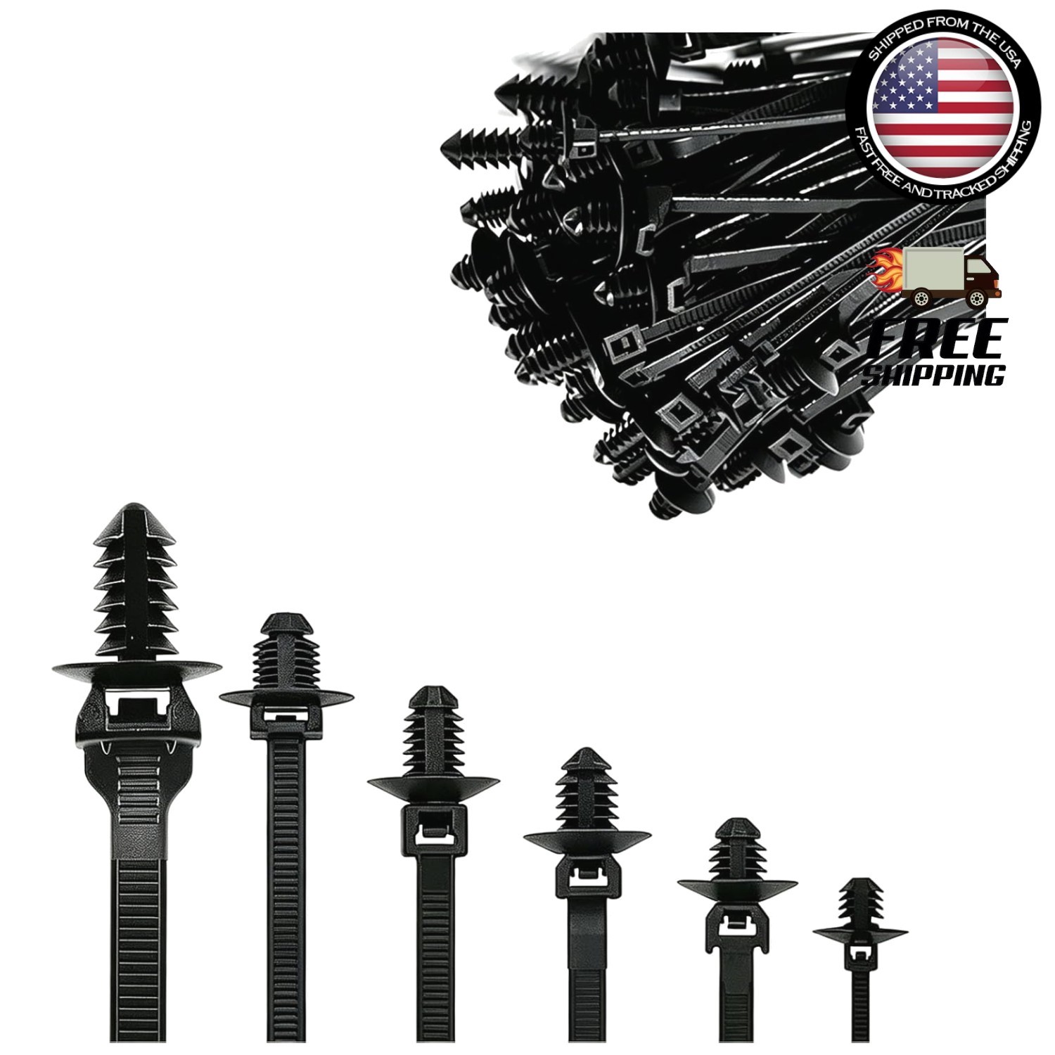 60 PCS Push Mount Zip Ties, Nylon Car Mount Wire Tie Snap in Cable Zip Ties