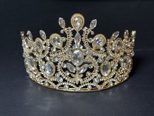 Princess Tiara, Gold Wedding Tiara, Pageant Crown, Crystal Bridal Hairpiece