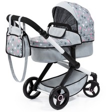 Kombi Puppenwagen Xeo grau mit Tasche verstellbarer Griff schwenkbare Vorr&auml;der