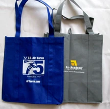 Lot-2-Shopping Tote Bags Blue Gray W/Logo Size M 14" x 12" x 8" Polyester -New