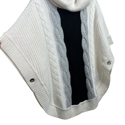 Talbots Cable Knit Poncho Ivory Colorblock Cowl Neck Sweater Size M NEW $129 - Picture 3 of 7