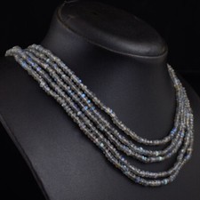 293 Cts Earth Mined 5 Strand Labradorite Round Shape Beaded Necklace SK 38E449