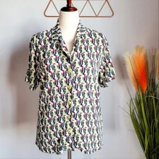FLAX Hawaiian Retro Abstract Oversized Button Front Shirt Womens Size Small