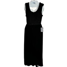 Max Studio Black Velvet Smocked Bodice Sleeveless Maxi Long Dress Women's XS NWT