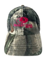 Mossy Oak in Pink on Camouflage Hat Cap Greens & Brown Strap Buckle Cotton Poly