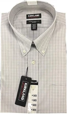 KIRKLAND MEN'S  TRADITIONAL FIT NON IRON DRESS SHIRT(GRAY, 16 34/35)NWOT
