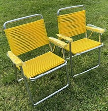 LOTE DE 2 sillas de césped vintage de aluminio de vinilo amarillo nuevas stock antiguo duralite