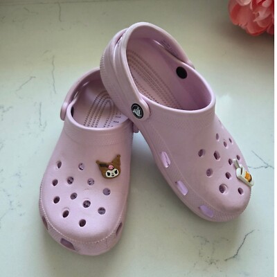Crocs Pink Clog Shoes with Jibbitz Charms Slip On Casual Comfort Kids SZ W7/M5