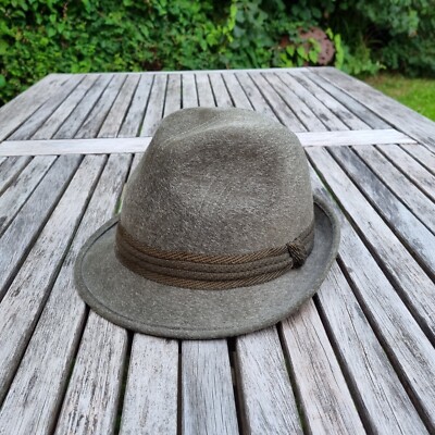 Herren Vintage olivgrüner Trilby Fedora Hut von Duett 55 cm 6 3/4