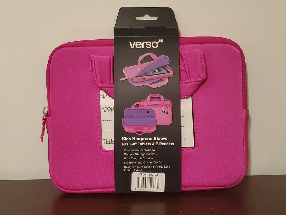 Verso Kids Neoprene Sleeve -Fits 6-8” Tablets & E-Readers - Pink (Purple Inside) - Image 2 of 2
