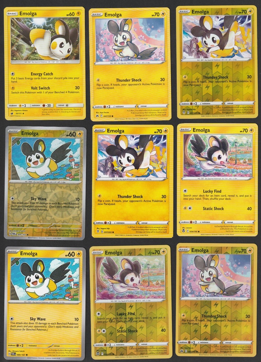 Emolga Pokemon Card Collection Set of 9 English Cards