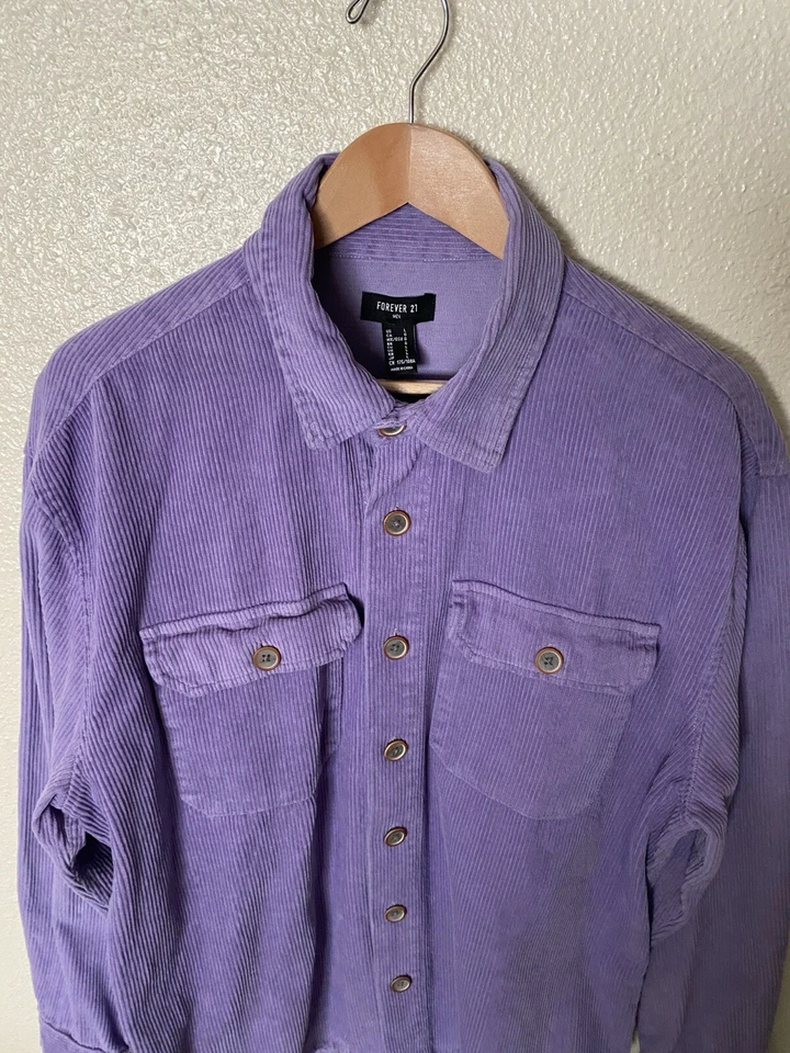Forever 21 Men’s Corduroy Button Shirt Oversized Shacket Long Sleeve Purple L - Image 2 of 4