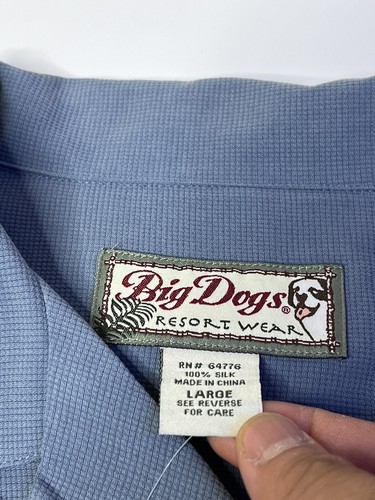 Vintage Big Dogs Blue Mens L Short Sleeve “It’s Five O’ Clock” Silk Shirt New - Picture 4 of 6