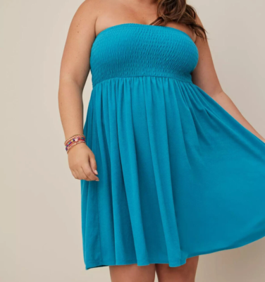 Torrid Mini Terry Cloth Smocked Strapless Beach Dress Blue L 12