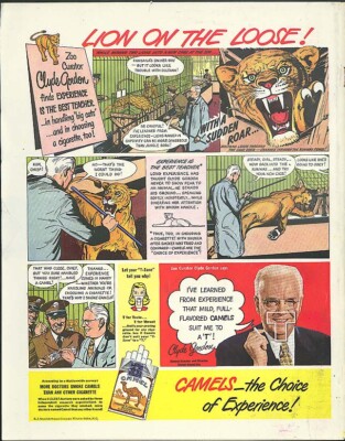 Clyde Gordon Lion on the Loose Camel Cigarettes zookeeper ad 1948