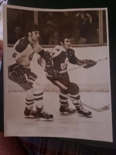1970 GUY LAPOINTE DAVE KEON NHL HOCKEY ACTION PHOTO MONTREAL CANADIENS FORUM