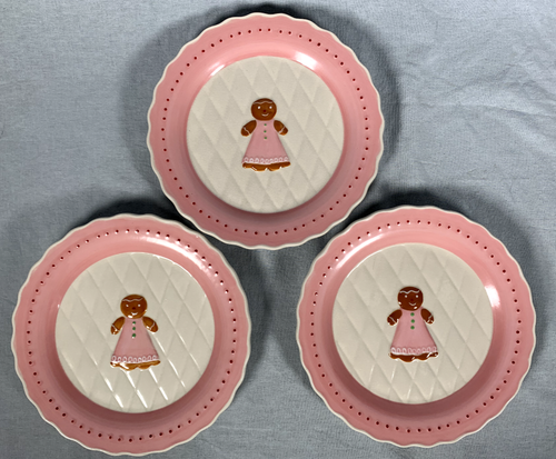 Set of (3) Vintage Bonnie Lynn Gingerbread Hand Painted Snack Plates Signed - Picture 3 of 8