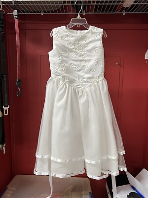 Little Girl Communion Flower Girl Dress White Embroidered Beaded Crinoline Sz 7 | eBay Little Girl Communion Flower Girl Dress White Embroidered Beaded Crinoline Sz 7 | eBay