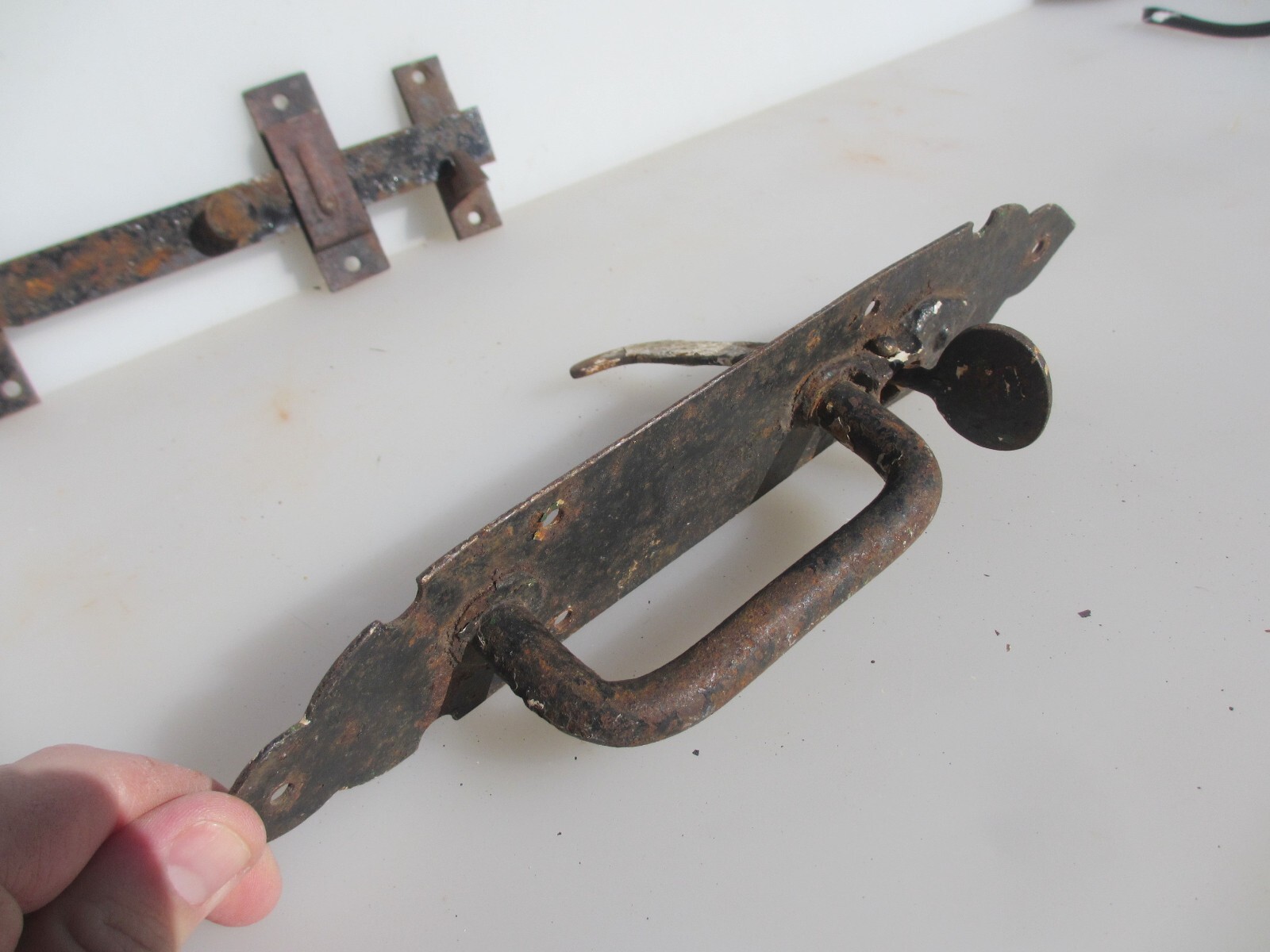 Antique Iron Door Latch Lock Catch Old Gate WC Barn Keep Vintage 9"W