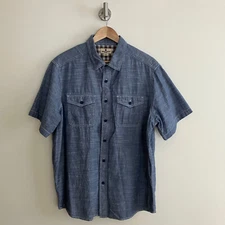 Woolrich Shirt Men’s XL Blue Chambray Short Sleeve Button Up Pockets