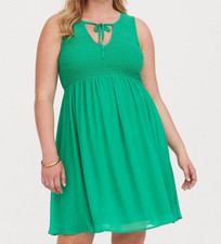 Torrid Green Chiffon Smock Front Tank Dress Green Plus Size 00 M L 10 #G42795