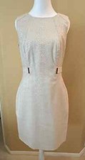 Calvin Klein sheath dress, beige w/ tan embroidery, Sz 10, gently used