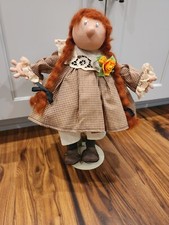 '92 Robin M Fleming Handmade Artist DOLL Folk Art Primitive Clay Signed W/ Stand