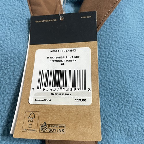 North Face Mens Size XL Blue/Brown Carbondale 1/4 Snap Fleece Hoodie $119 NWT - Picture 5 of 10
