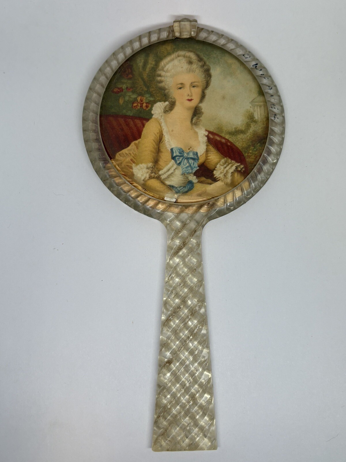 Vintage Antique Hand Held Vanity Mirror Victorian Portrait Back