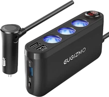 Car Cigarette Lighter Splitter Quick Charge 3.0 and USB C Charger with 3 Socket