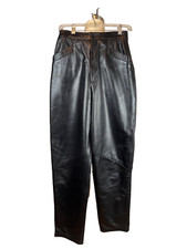 Vakko Vintage 80s Black Leather High Waist Stovepipe Leg Lined Pants SZ 6