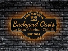 Personalized Backyard Pool Metal Sign LED Custom Outdoor Patio Decor Gift