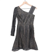Eugenio Mini Dress Womens Black Beige One Shoulder Pleated Party & Cocktail