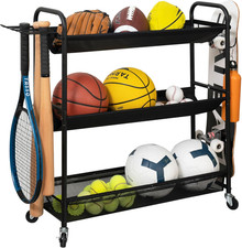 Basketball Rack 3-Shelf Training Stand Ball Holder Sports Ball Cart Garage Organ