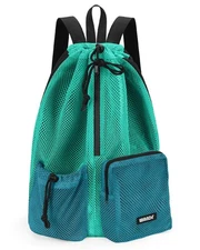 Swim Bag Mesh Drawstring Backpack with Wet Pocket Beach Bag for Swimming Pool...