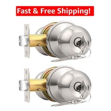 2-Pack Keyed Alike Brushed Nickel Entry Door Knobs with Security Lock Key