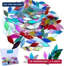 LITMIND 120 Pieces Assorted Colors Iridescent Mosaic Glass Petals  Leaves, Hand