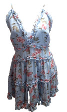 Windsor Flirty In Floral Chiffon Babydoll Dress Womens Large V Neck Sexy Tiered 