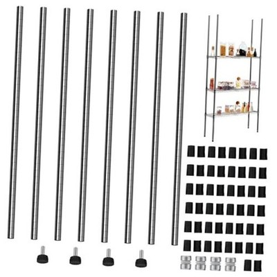 Chrome Wire Shelving Posts Commercial Heavy Duty Poles Wire Shelf 74 Inch 4