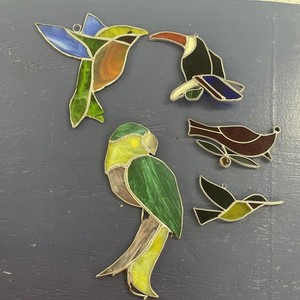 Lot Of 5 Stained Glass Suncatcher Sun Catcher Birds 2 Handmade Imperfections