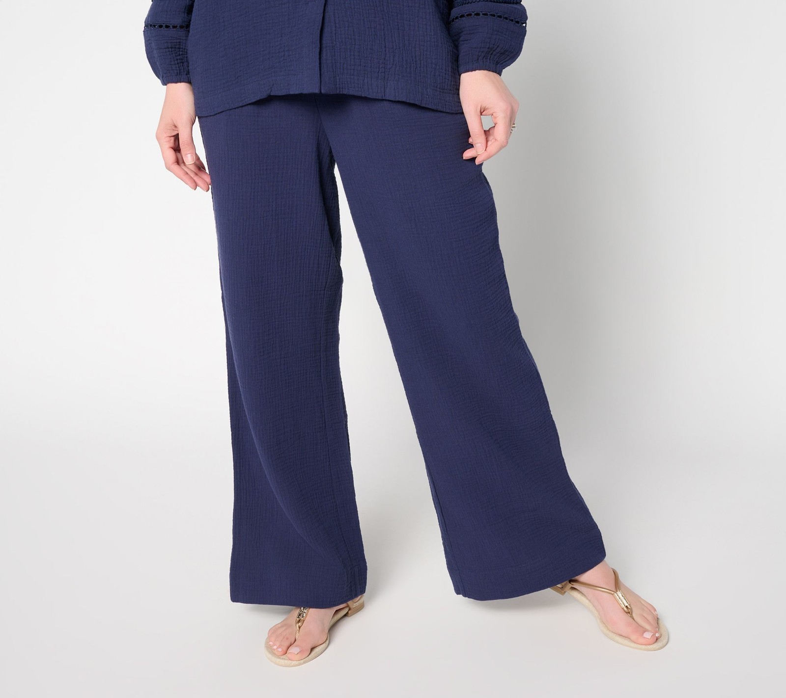 Fashion Women's Pants Sz S Summer Sunset Cotton Gauze Smocked Pant Blue A691549