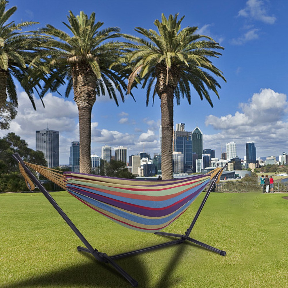 Portable Outdoor Polyester Hammock Set Black Background & Silver Flower