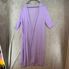 Womens L Nightgown Robe Lavender Purple Sheer Long Midi Length Short Sleeve