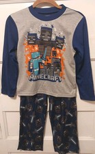 Nwts Minecraft Boy's Size 8 2 Pc Long Sleeve / Pants Blue  Gray Pajama Set