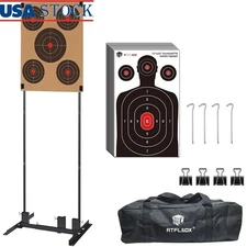 Shooting Target Stand W/ 10 Paper Targets Adjustable Base Durable Design New